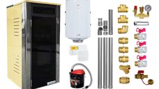 Pachet Termoșemineu Fornello Primo Truva 25 kW Ivory, pompa de circulatie, vas de expansiune, supape de siguranta, curatare mecanica creuzet, Boiler 100 l, kit evacuare 3.5 ml, Termostat Salus 091FLRFV2, Aspirator Cenusa si fitinguri