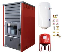 Pachet Termosemineu FORNELLO SUPERNOVA RED 38 KW pe combustibil solid ( lemn,carbune,bricheti ) ce se poate utiliza pentru incalzirea locuintelor, este echipat cu pompa de circulare, boiler termoelectric 100l, vas expansiune si kit montaj - 1