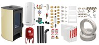 Pachet Termosemineu pe lemne, brichete si carbune Fornello Matera Ivory 27 kW, Teava, Radiatoare Otel, Boiler Termoelectric, Vas Expansune, Pompa, Kit evacuare si Fitinguri Montaj - 1