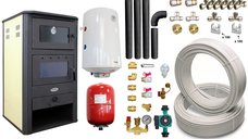 Pachet Termosemineu pe lemne, brichete si carbune Fornello MILANO E, 24 KW, cuptor, Ivory, 580x560x1060 mm, boiler termoelectric 100l, teava, vas expansiune, pompa circulatie, kit evacuare si fitinguri