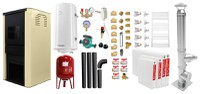 Pachet Termosemineu pe lemne, brichete si carbune Fornello Monza Ivory 27 kW, Radiatoare Otel, Cos inox, Kit evacuare interior, Boiler Termoelectric, Vas Expansune, Pompa si Fitinguri Montaj - 1