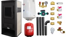 Pachet Termosemineu pe lemne, brichete si carbune Fornello Roma E, Ivory, 22 kW, 49x45x103 cm, boiler termoelectric 100l, vas expansiune, pompa circulatie, kit evacuare si kit montaj