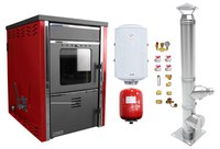 Pachet Termosemineu pe lemne FORNELLO TOROS 29 kw Bordeaux pe combustibil solid ( lemn,carbune,bricheti ), boiler termoelectric 100l, vas expansiune, kit montaj si cos inox - 1