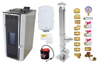 Pachet Termosemineu pe peleti Fornello Camino Rossi 35 kW, pompa Grundfos, vas expansiune, arzator inox, Boiler Fornello Termoelectric 100 l, termostat, aspirator cenusa, cos inox 4 ml si fitinguri montaj - 1