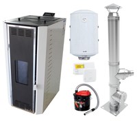 Pachet Termosemineu pe peleti Fornello Camino Rossi 35 kW, pompa Grundfos, vas expansiune, arzator inox, Boiler Fornello Termoelectric 100 l, termostat, aspirator cenusa si cos inox 4 ml - 1