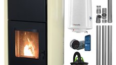 Pachet termosemineu pe peleti Fornello Fiama Confort 25 kW cu boiler 100 l, termostat WiFi si kit evacuare