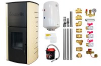 Pachet Termosemineu pe peleti Fornello Michelle 12 kW, echipat cu pompa, vas expansiune, automatizare, Boiler, kit evacuare 3.5 ml, Aspirator Cenusa, Termostat Salus 091FLRFV2 si Fitinguri - 1