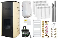 Pachet Termosemineu pe peleti Fornello Michelle 12 kW, echipat cu pompa, vas expansiune, automatizare, Calorifere aluminiu, Boiler, kit evacuare 3.5 ml, Aspirator Cenusa, Termostat Salus 091FLRFV2 si Fitinguri - 1