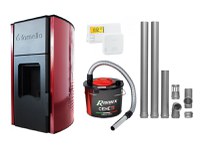 Pachet Termosemineu pe peleti Fornello Royal Bordeaux 25 kW, complet echipat cu pompa, vas expansiune, automatizare, culoare grena, kit evacuare 2.5 ml, Termostat Radio Comanda Salus 091FLRFV2 si Aspirator Cenusa - 1