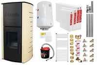 Pachet Termosemineu pe peleti Fornello Royal Ivory 18 kW, complet echipat cu pompa, vas expansiune, automatizare, culoare crem, Boiler, kit evacuare 3.5 ml, Termostat Salus 091FLRFV2 Aspirator Cenusa, Calorifere si Fitinguri - 1