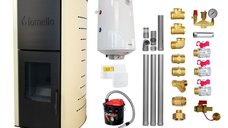 Pachet Termosemineu pe peleti Fornello Royal Ivory 18 kW, complet echipat cu pompa, vas expansiune, automatizare, culoare crem, Boiler, kit evacuare 3.5 ml, Termostat Salus 091FLRFV2 Aspirator Cenusa si Fitinguri