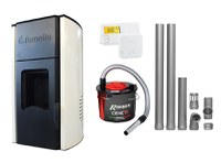 Pachet Termosemineu pe peleti Fornello Royal Ivory 25 kW, complet echipat cu pompa, vas expansiune, automatizare, culoare crem, kit evacuare 2.5 ml, Termostat Radio Comanda Salus 091FLRFV2 si Aspirator Cenusa - 1