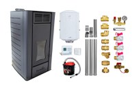 Pachet Termosemineu peleti Fornello Premium W22, 22 kw, culoare Black, complet echipat, pompa circulatie, vas expansiune, automatizare, kit evacuare 3.5 ml, Boiler Termoelectric Fornello 100 l, Termostat Computherm Q3 RF, Aspirator Cenusa si kit mont - 1