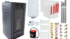 Pachet Termosemineu peleti Fornello Premium W22, 22 kw, culoare Black, complet echipat, pompa circulatie, vas expansiune, automatizare, kit evacuare 3.5 ml, Boiler Termoelectric Fornello 100 l, Termostat Radio Comanda Computherm Q3 RF, Aspirator, Cal