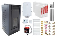 Pachet Termosemineu peleti Fornello Premium W22, 22 kw, culoare Black, complet echipat, pompa circulatie, vas expansiune, automatizare, kit evacuare 3.5 ml, Boiler Termoelectric Fornello 100 l, Termostat Radio Comanda Computherm Q3 RF, Aspirator, Cal - 1