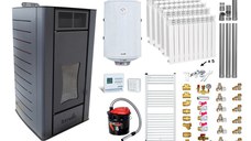 Pachet Termosemineu peleti Fornello Premium W22, 25 kw, culoare Black, complet echipat, calorifere aluminiu, pompa circulatie, vas expansiune, automatizare, kit evacuare 3.5 ml, Boiler Termoelectric Fornello 100 l, Termostat Computherm Q3 RF, Aspirat