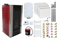 Pachet Termosemineu peleti Fornello Premium W22, 25 kw, culoare Bordeaux, complet echipat, calorifere aluminiu, pompa circulatie, vas expansiune, automatizare, kit evacuare 3.5 ml, Boiler Termoelectric Fornello 100 l, Termostat Radio Comanda Computhe - 1