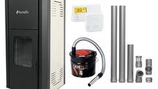 Pachet Termosemineu peleti Fornello Primo Pellet Ivory 30 kw, complet echipat cu pompa, vas expansiune, automatizare, culoare Ivory, kit evacuare 2.5 ml, Termostat Salus 091FLRFV2, Aspirator Cenusa