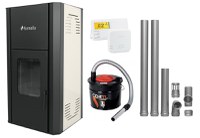 Pachet Termosemineu peleti Fornello Primo Pellet Ivory 30 kw, complet echipat cu pompa, vas expansiune, automatizare, culoare Ivory, kit evacuare 2.5 ml, Termostat Salus 091FLRFV2, Aspirator Cenusa - 1