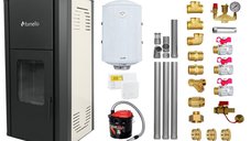 Pachet Termosemineu peleti Fornello Primo Pellet Ivory 30 kw, complet echipat pentru incalzire, pompa, vas expansiune, automatizare, kit evacuare 3.5 ml, Boiler Termoelectric Fornello 100 l, Termostat Salus 091FLRFV2, Aspirator si kit montaj