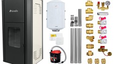 Pachet Termosemineu peleti Fornello Primo Pellet Ivory 30 kw, complet echipat pentru incalzire, pompa, vas expansiune, automatizare, kit evacuare 3.5 ml, Boiler Termoelectric Fornello 100 l, Termostat Salus 091FLRFV2, Aspirator si kit montaj