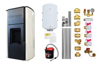 Pachet Termosemineu peleti Fornello Royal Ivory 25 kw, complet echipat pentru incalzire, pompa circulatie, vas expansiune, automatizare, kit evacuare 3.5 ml, Boiler Termoelectric Fornello 100 l, Termostat Salus 091FLRFV2, Aspirator si kit montaj - 1