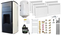 Pachet Termosemineu peleti Fornello Royal Ivory 25 kw, complet echipat, pompa circulatie, vas expansiune, automatizare, Calorifere aluminiu, Boiler, kit evacuare 3.5 ml, Aspirator Cenusa, Termostat Salus 091FLRFV2 si Fitinguri - 1