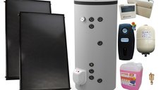 PPachet premium sistem solar presurizat, 2 x Panou solar plan Fornello 2.0 m² SPFP, Boiler cu 2 serpentine si rezistenta electrica Eldom FV20060S21 de 200 l, grup pompare, controller, vas expansiune, antigel, aerisitor 1/2