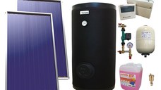 PPachet sistem solar presurizat, 2 x Panou Plan Sunsystem Select PK SL CL NL 2.15 m², Boiler cu 2 serpentine FORNELLO SOL 200 LT 2S, grup pompare, controller, vas expansiune, antigel, aerisitor 1/2