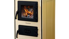 Semineu Fiama SD CORNER cu Plita din Fonta, 6 kW, Crem, pentru Lemne si Carbune