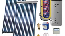 Set Sistem solar presurizat, panou Fornello 40 Tuburi Heat Pipe, boiler cu 2 serpentine si rezistenta electrica Eldom 300 litri cu montaj pe sol, pompa 25-60, controller, vas expansiune, antigel, supapa 1/2, aerisitor 1/2