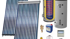 Set Sistem solar presurizat, panou Fornello 40 Tuburi Heat Pipe, boiler cu 2 serpentine si rezistenta electrica Eldom 300 litri cu montaj pe sol, pompa 25-60, controller, vas expansiune, antigel, supapa 1/2, aerisitor 1/2