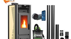 Sistem complet de incalzire cu control Wi-Fi - Semineu pe peleti Fornello SOPHIA 11 kW, termostat Salus IT 800, aspirator si kit de evacuare
