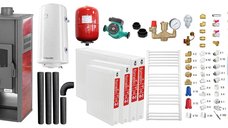 Sistem complet de incalzire si apa calda pentru 3 camere - Termosemineu Fornello Roma E, 22 kW, Bordeaux