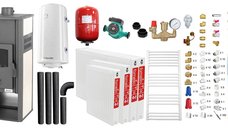 Sistem de incalzire si apa calda pentru 3 camere - Termosemineu Fornello Roma E, Ivory, 22 kW, 49x45x103 cm