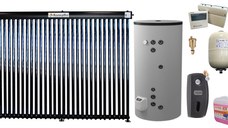 Sistem solar premium presurizat, panou Fornello 30 Tuburi Heat Pipe, Boiler termoelectric cu doua serpentine Eldom FV20060S21, 3000 W, 200 l, grup pompare, controller, vas expansiune, antigel, supapa, aerisitor