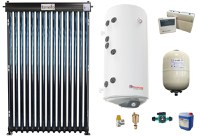 Sistem solar presurizat, panou Fornello 15 Tuburi Heat Pipe, boiler cu 2 serpentine si rezistenta electrica Eldom 120 litri, pompa 25-60, controller, vas expansiune, antigel, supapa 1/2, aerisitor 1/2 - 1