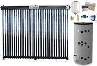 Sistem solar presurizat, panou Fornello 30 Tuburi Heat Pipe, boiler cu 2 serpentine si rezistenta electrica Eldom 300 litri cu montaj pe sol, pompa 25-60, controller, vas expansiune, antigel, supapa 1/2, aerisitor 1/2 - 1