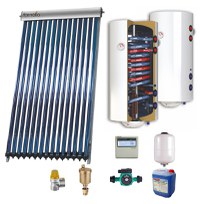 Sistem solar presurizat , panou Sunsystem VTC 20, boiler cu 2 serpentine si rezistenta electrica Sunsystem 150 litri, pompa 25-60, controller, vas expansiune, antigel, supapa 1/2, aerisitor 1/2 - 1