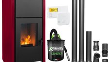 Termosemineu pe peleti Fiama Confort 25 kw Bordeaux - Pachet complet cu Pompa, Termostat Salus, Aspirator Cenusa si Kit evacuare