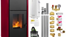 Termosemineu pe peleti Fornello Fiama Confort 25 kW Bordeaux - Pachet complet pentru incalzire