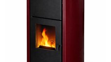Termosemineu pe peleti Fornello Fiama Confort 25 kW, echipat complet pentru incalzire, tiraj fortat, aprindere automata, buncar 25 kg, culoare Bordeaux