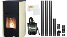 Termosemineu pe peleti Fornello Fiama Confort 30 kW - Pachet complet cu pompa, termostat si aspirator
