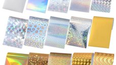 Set 15 folii transger holographic silver/gold 4 x 10cm.