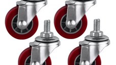 4 X Roti Rosii MEDII 65mm Pivotante cu Surub ROTILE