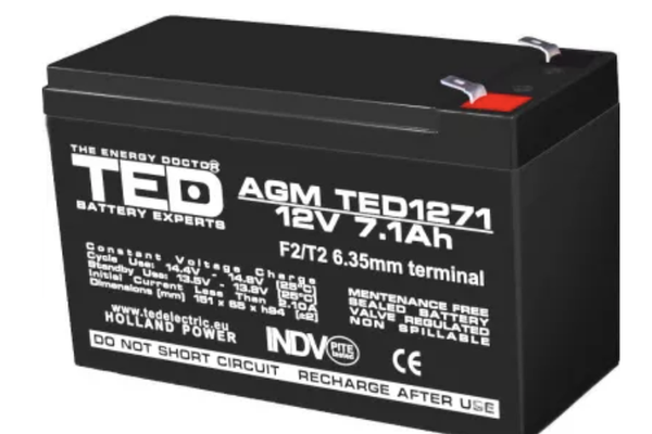 Acumulator 12V Stationar Dimensiuni 151 x 65 x 95 mm Baterie 12V 7.1Ah TED Electric