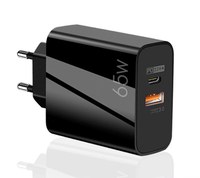 Adaptor Alimentare NEGRU 1 USB + 1 USB C 65W Incarcator Rapid si Cablu Iphone - 1