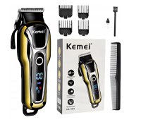 Aparat de tuns Kemei KM 1990 fara fir acumulator 2000 mAh display LCD lama inox - 1