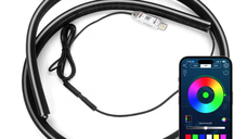 Banda LED ambient auto 150cm control din aplicatie lumina dinamica RGB montare bord parbriz
