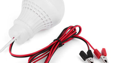 Bec LED 7W 12V Cablu si Clesti Baterie Auto Glob Mat Plastic
